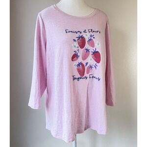 Talbots Graphic T-Shirt 1X Pink Strawberry Summer Beach Vacation